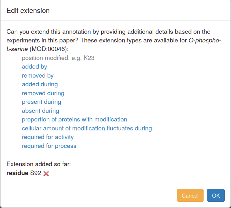 Annotation extension editing interface