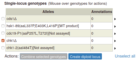 single-locus genotype table with one selection