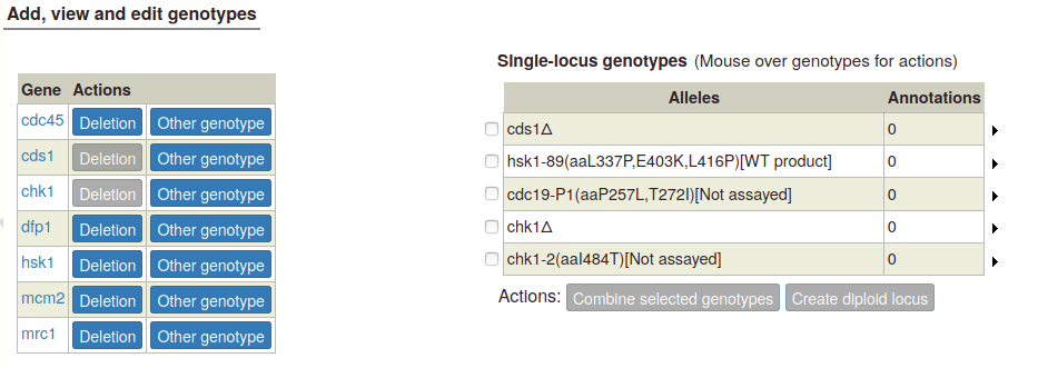 single-locus genotype table