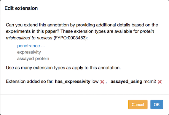 Annotation extension editing interface