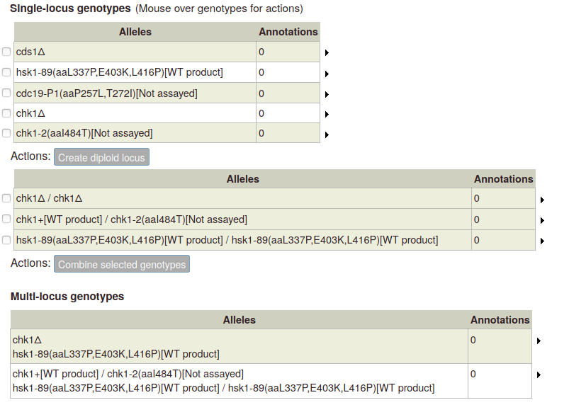 single- and multi-locus genotype tables